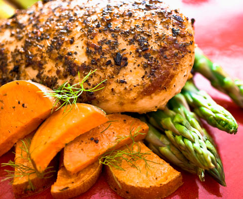 Yams and asparagus recipe high in alpha lipoic acid. Dark orange, yellow, and green vegetables are high in alpha lipoic acid. Try this yummy roasted yams and asparagus recipe.