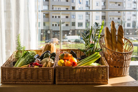 Some food in baskets